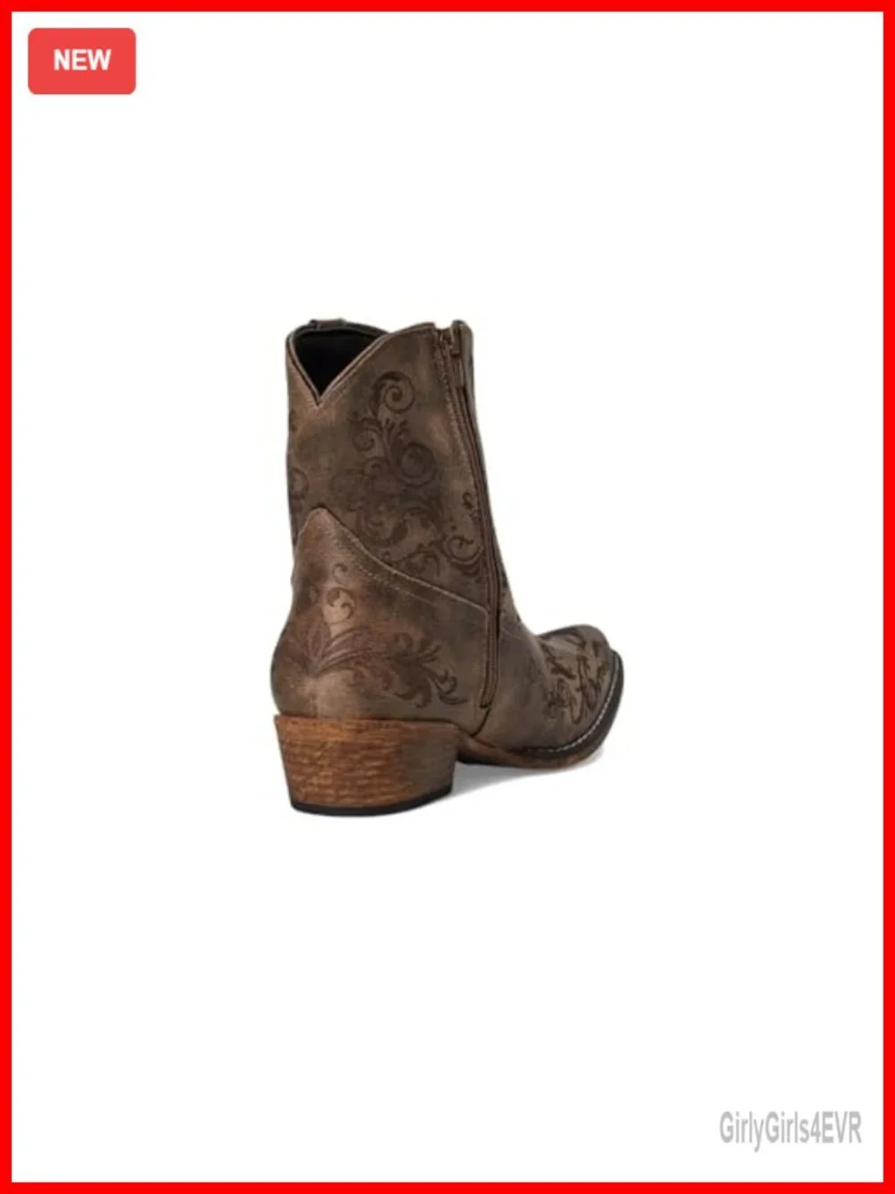 Womens Faux Leather Embroidery Snip Toe Low Heel Ankle Boots Casual Pull On